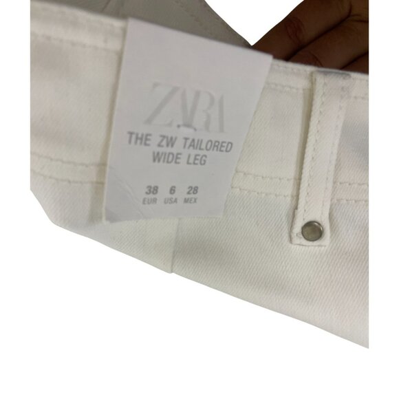 Zara Womens The ZW Jeans EU 38 US 6 Tailored Wide Leg White Denim 5474/043 NWT - Picture 7 of 12
